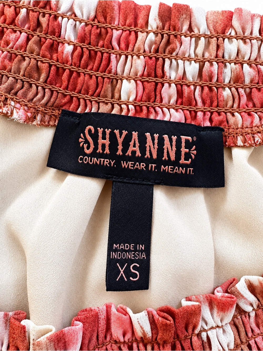 Shyanne XS Orange Ikat Off Shoulder Blouse Boho Western Ruffle Sleeve Top